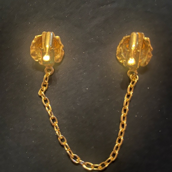 Vintage Gold Tone Rose Chain Floral Collar Clip - Picture 4 of 5